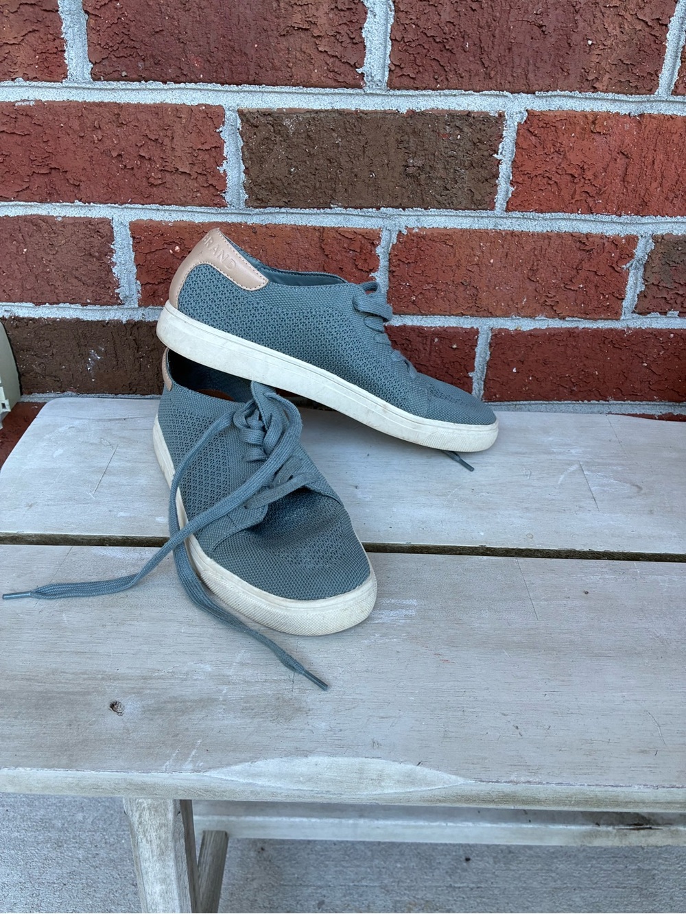 Lucky Brand Blue Knit Sneakers with Tan Heel Accent